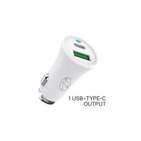 Swe-Tech 3C 2 Port USB Car Charger, 3.4A total. Cigarette Lighter Plug, 1x USB Type A, 1x USB Type C, White FWT30W1-713WH
